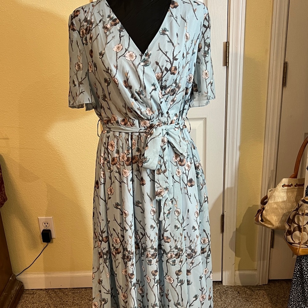 Floral Wrap Dress in Light Blue